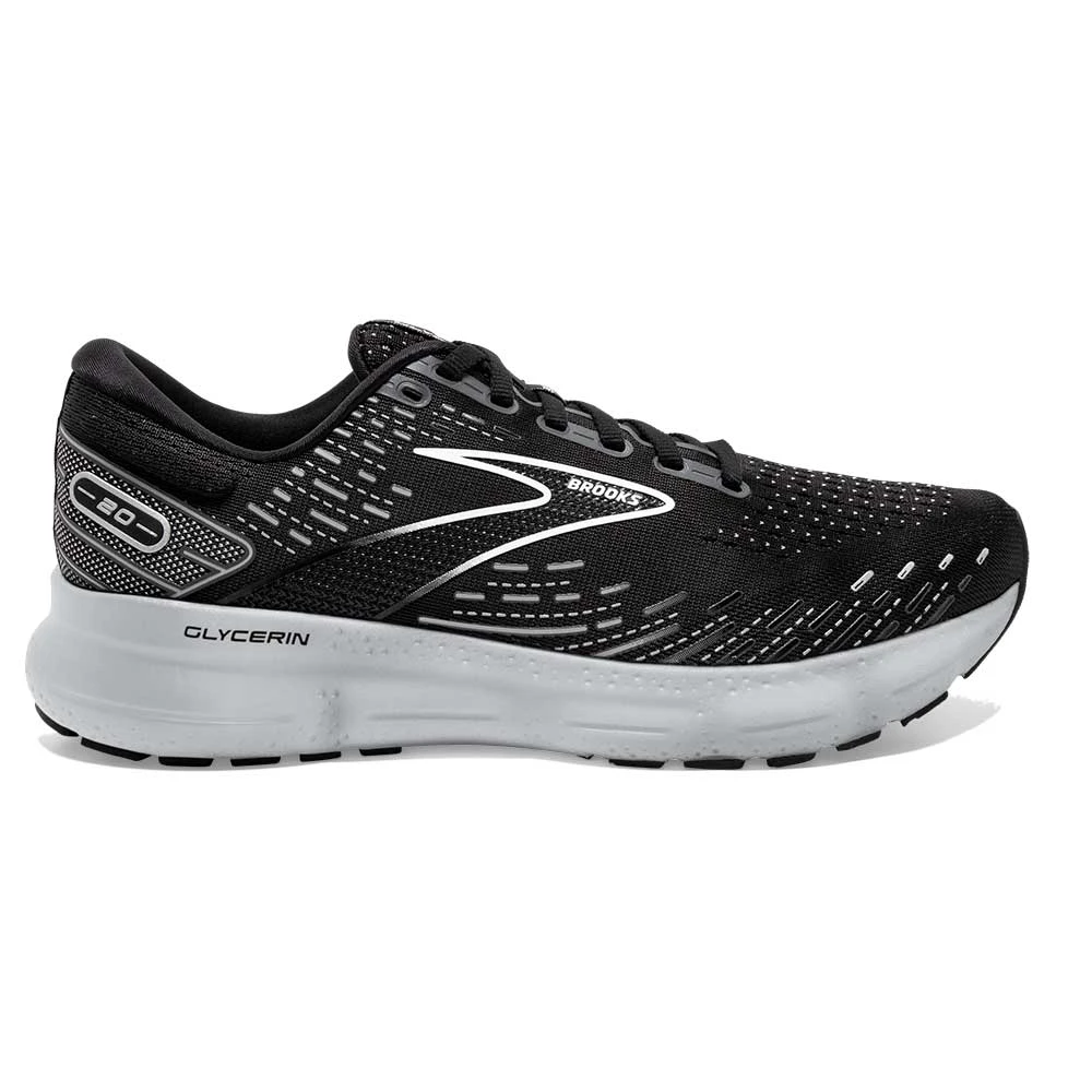 BROOKS Men's Glycerin 20 Running Shoe - Black/White/Alloy - Wide (2E) 3 BROOKS Men's Glycerin 20 Running Shoe - Black/White/Alloy - Wide (2E)