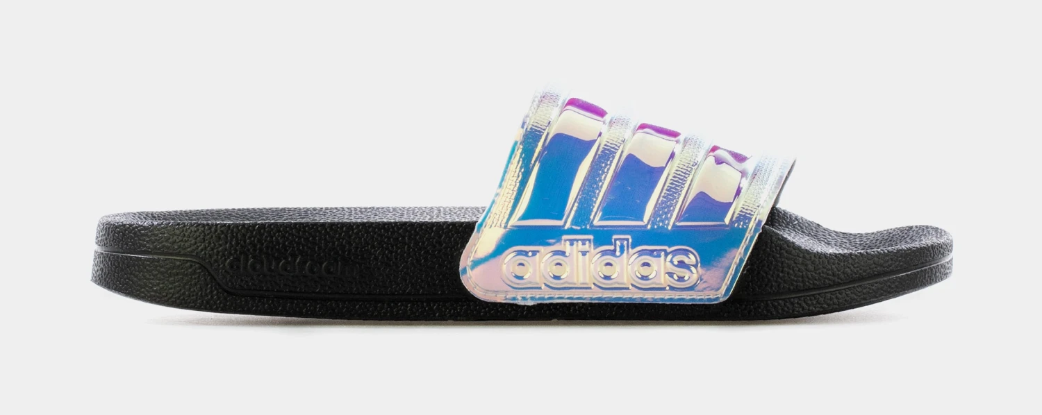 ADIDAS Adilette Shower Womens Slide Sandal (Black/Iridescent) 3 ADIDAS Adilette Shower Womens Slide Sandal (Black/Iridescent)